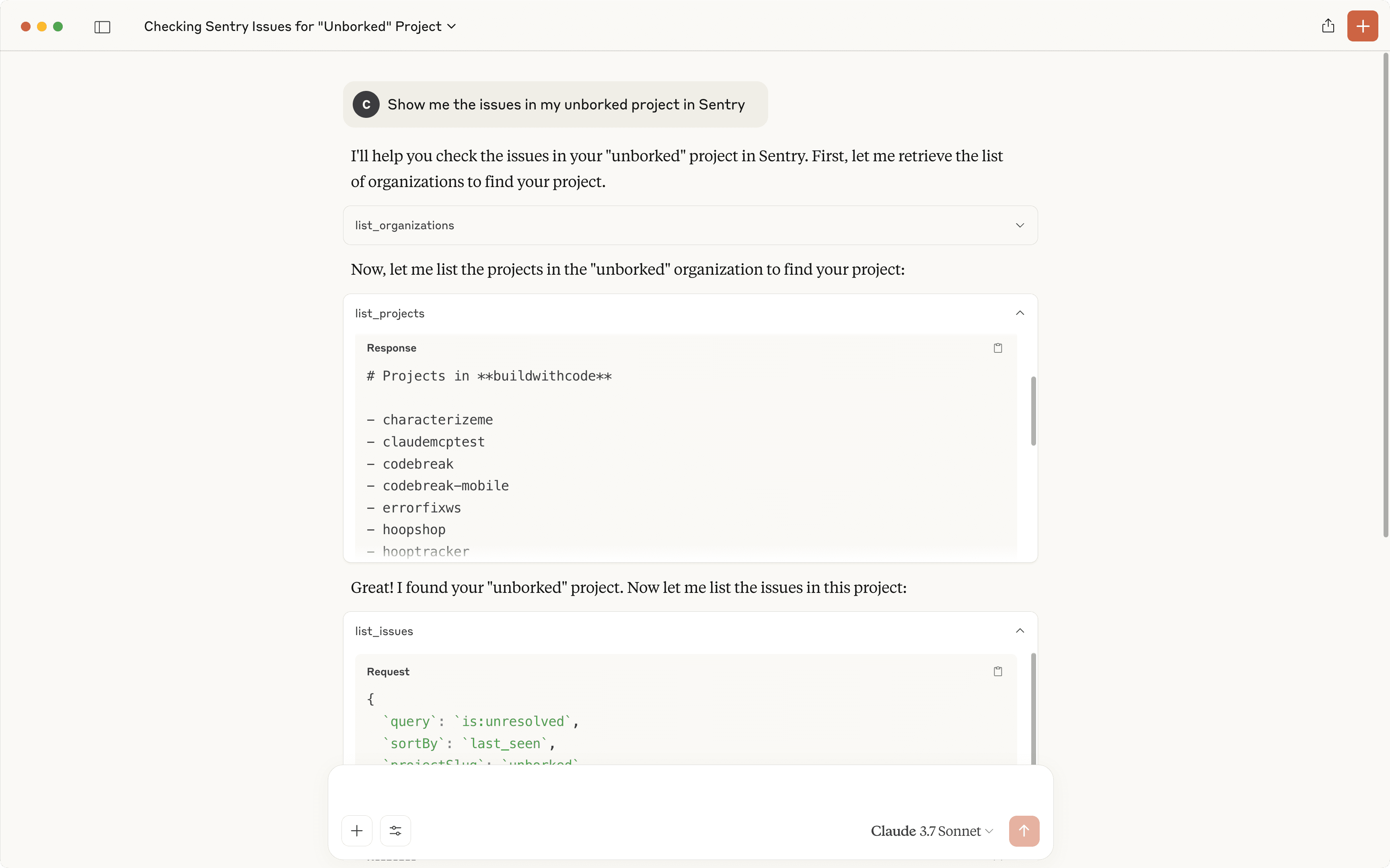 Sentry MCP Server Query in Claude